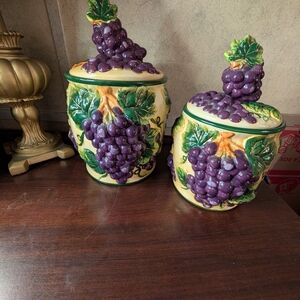 KMC Vintage Raised Grapevine-Themed Ceramic Canister Set